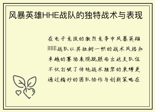 风暴英雄HHE战队的独特战术与表现